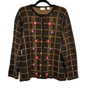 Classic Elements Cottagecore‎ Embroidered Knit Cardigan Womens Large Vintagecore